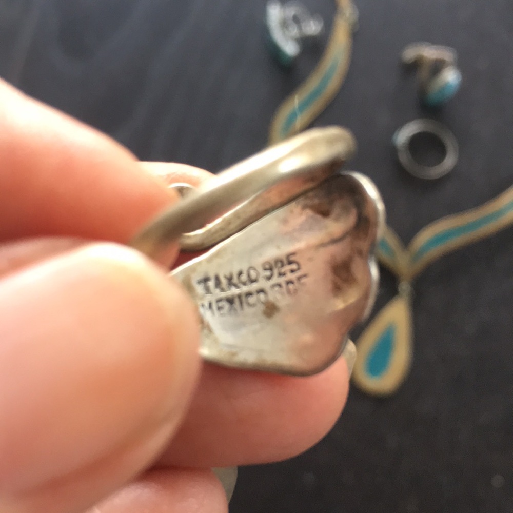Turquoise golden choker .925 sterling silver rings - Picture 12 of 14